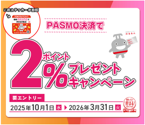 PASMO決済で2%ポイントプレゼントキャンペーン